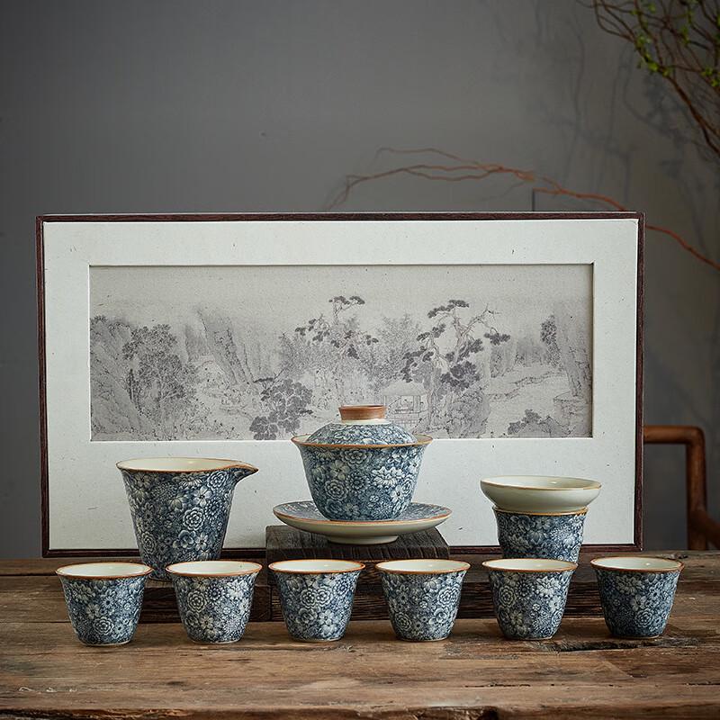 

Changqi Retro Ru Kiln Blue & White Kung Fu Tea Set with Gaiwan