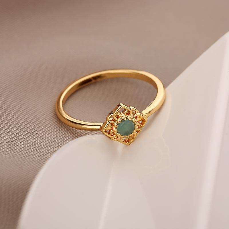 Inele Lotus Opal Verde pentru Femei Inele Delicate Inel din Oțel Inoxidabil Piatra Natală din Octombrie Accesorii pentru Degete Zircon Cadouri 2024