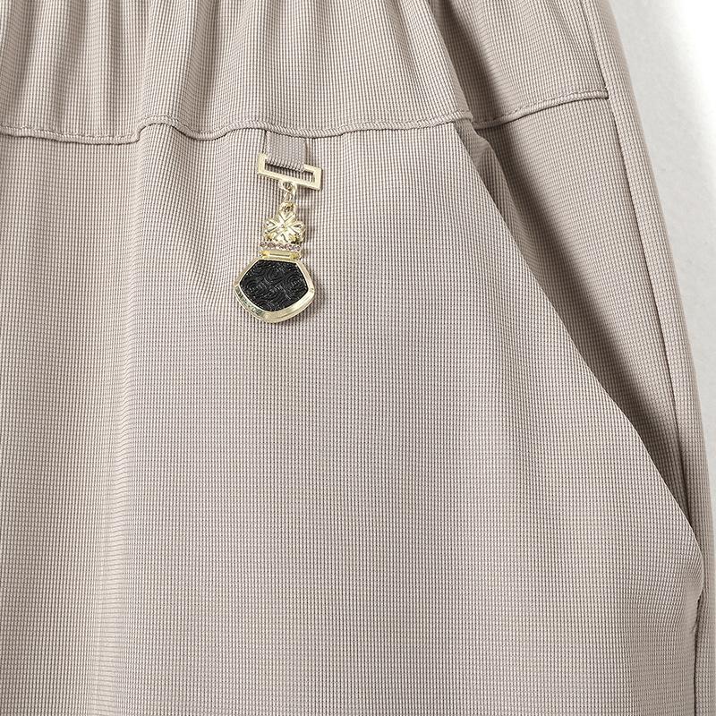 Middle Aged and Elderly Women's Summer Thin Pants Mom's Pants Plus Size Straight Leg Pants Grandma's Ice Silk Cropped Pants