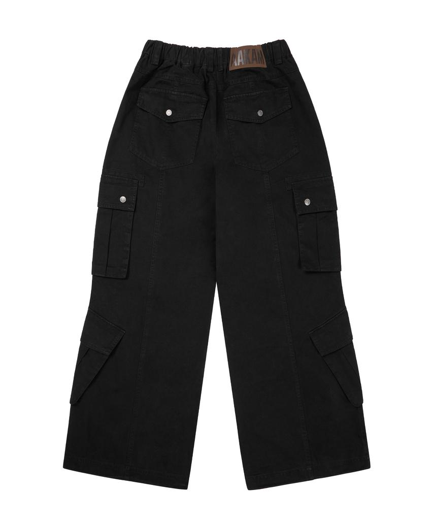 AAKAM Knee Pin-Tuck Double Pocket Cargo Pants (Black)