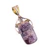 Natural Charoite Gemstone 925 Solid Sterling Silver Two Tone Pendant 1.75'' l4t98