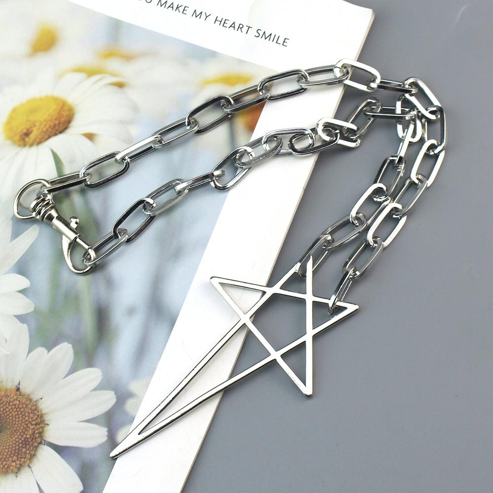 

Punk Hip Hop Chain Choker Y2K Fashion Unisex Gothic Star Charms Pendant Necklace Jewelry Accessories Gifts серебряный