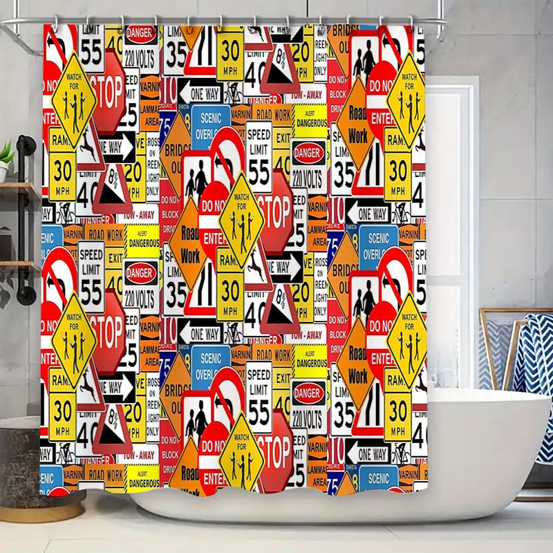 

Bathroom Shower Curtain Waterproof Vintage Road Sign Decor Farmhouse Trucker Van Travel Themed Backdrop Washable W60H190(CM)-1 Pcs