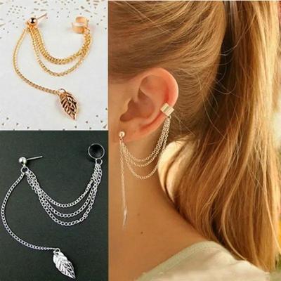 Moda Personalidad Clip de Oreja de Metal Pendientes de Borla de Hoja Única Puño para Mujeres Niñas Enganchados en la Oreja Puños de Oreja Joyería de Moda Pendiente