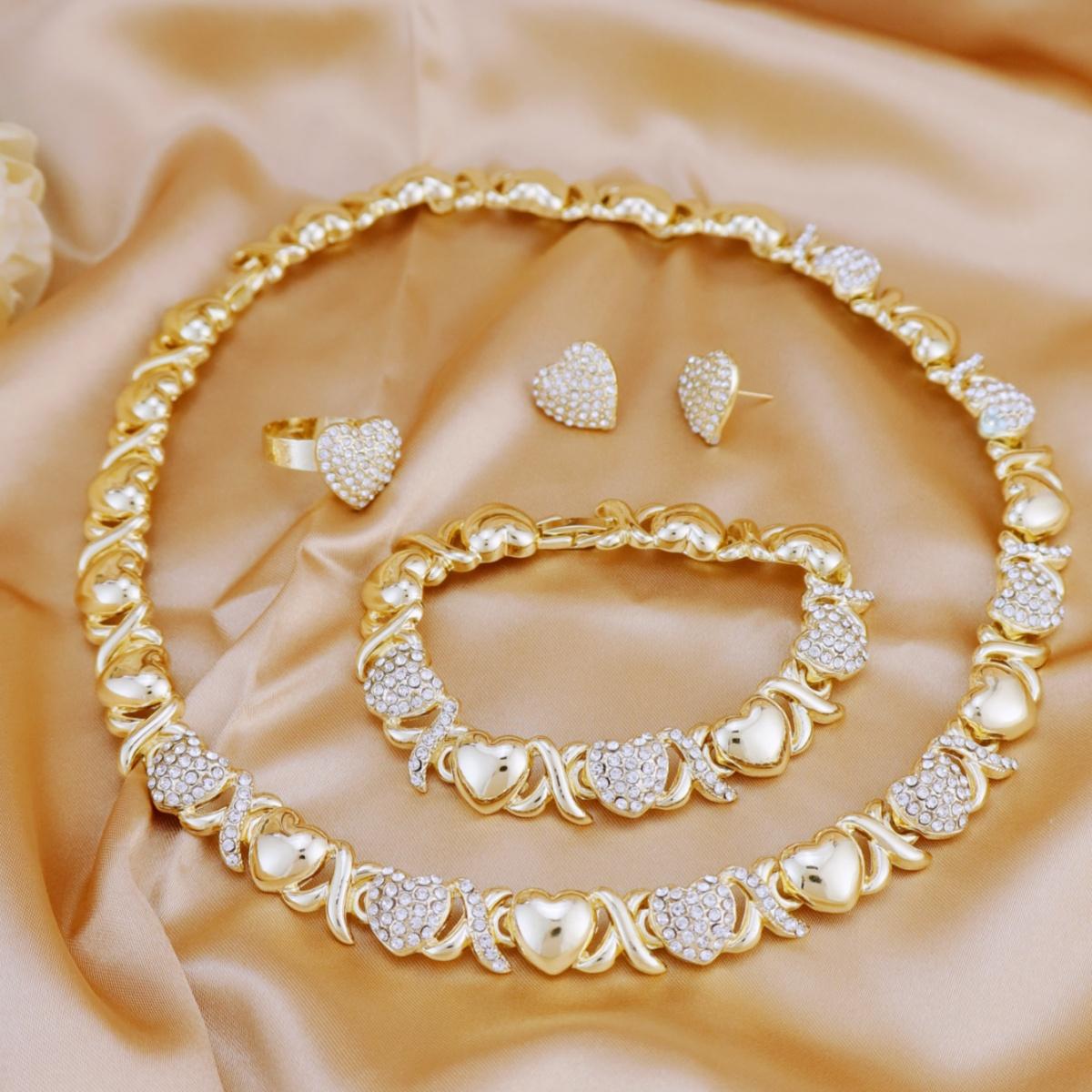 

Модный женский набор с цирконами XOXO Love Hug, позолоченная подвеска-ожерелье, серьги, набор с цирконами, сувениры для вечеринки, свадьбы и праздника 45cm