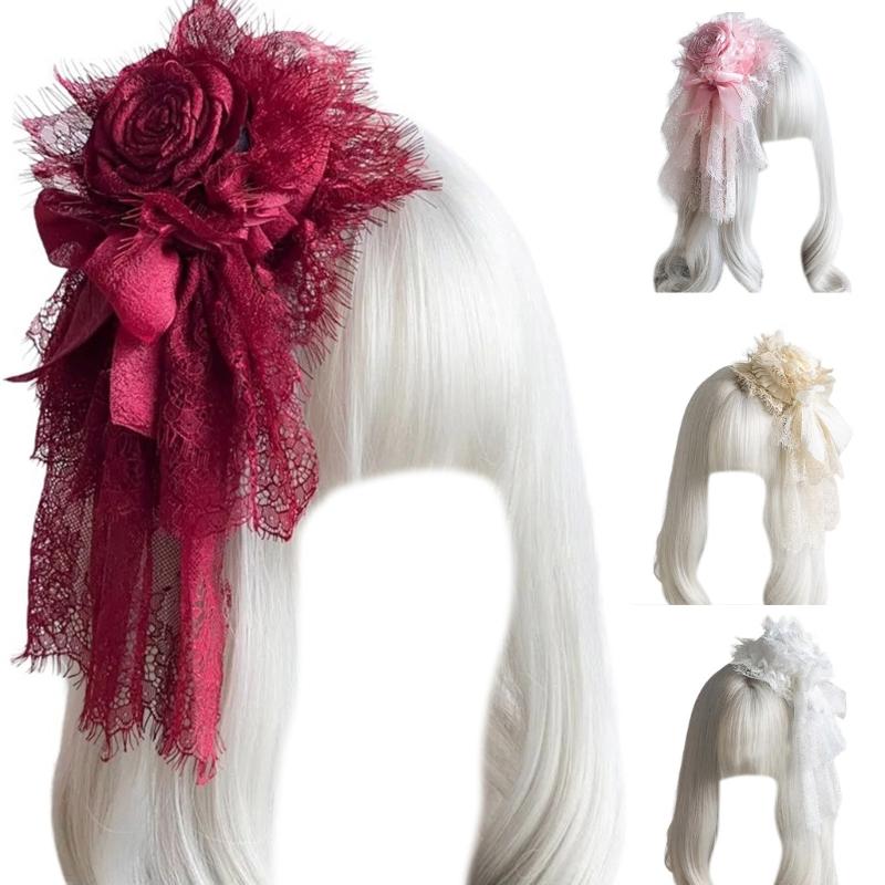 Anime Style Hat Hair Clip for Female Lace Flower Hat Hairpin Theme Party Hat