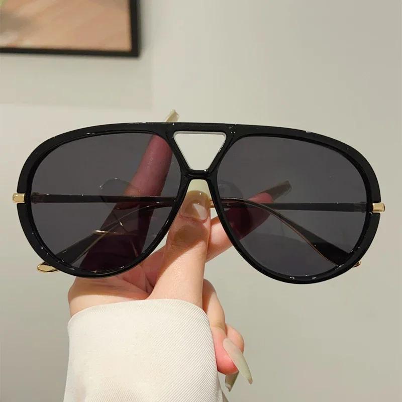 New in Oversized Pilot Sunglasses Men Vintage Double Bridge Sun Glasses Women Trendy Luxury Brand Design Outdoor Shades