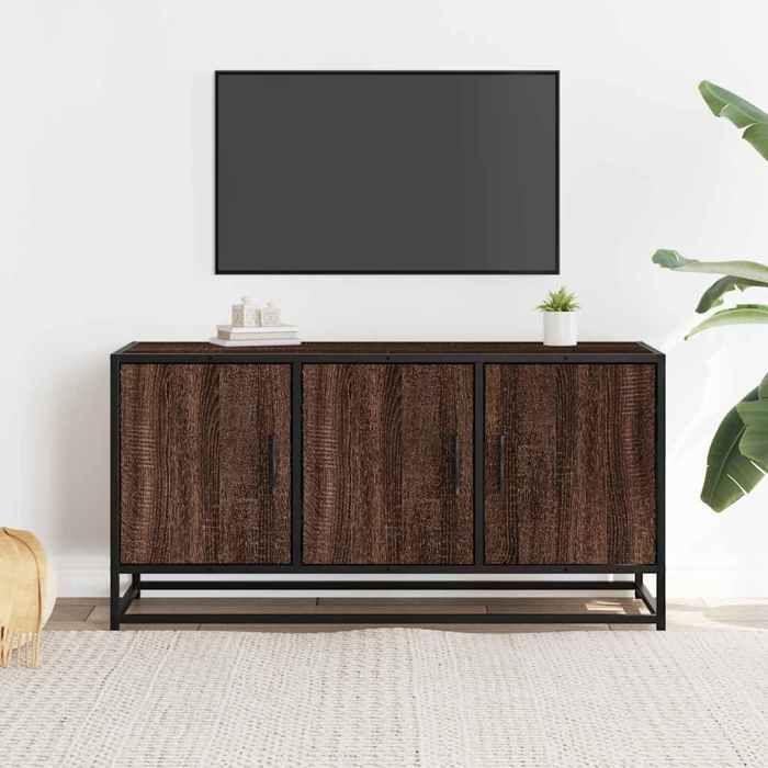 VidaXL Meuble TV chêne marron 100x35x50 cm bois d'ingénierie et métal, banc TV, meuble hifi, centre de divertissement, 848833