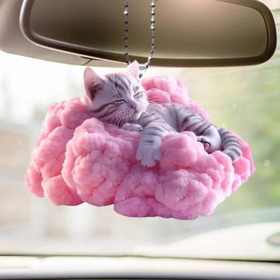 Adorno para espejo retrovisor con colgante de gato en 2D, colgante para interior de coche