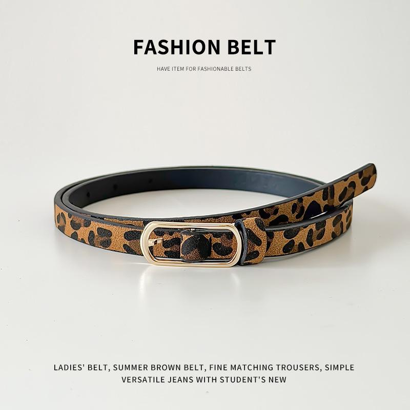 Women's Boho Leopard Print Thin PU Belt Elegant Slim Fit Waist Accessory for Dress Matching Perfect for Daily Ladies Outfit Wear