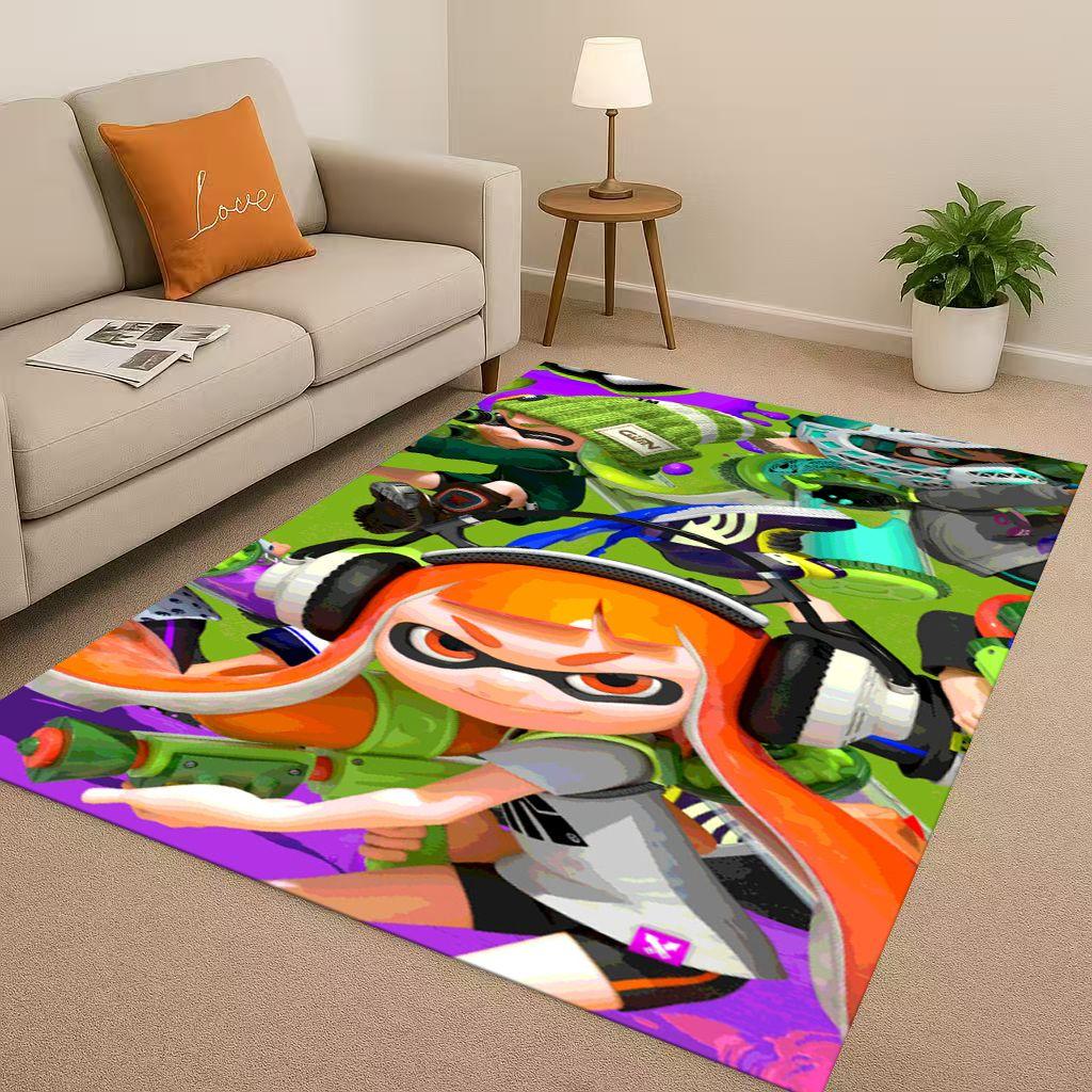 3D Splatoon Game Cartoon Living Room Non Slip Area Rug Soft Carpet for Bedroom Playroom Sofa,Easy Clean Home Decor Doormat