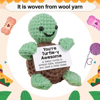 Yousheng Positive Crochet Turtle Handmade Crocheted Turtle Mini Positive Turtle with Emotional Support Card for Women Men Birthday Present