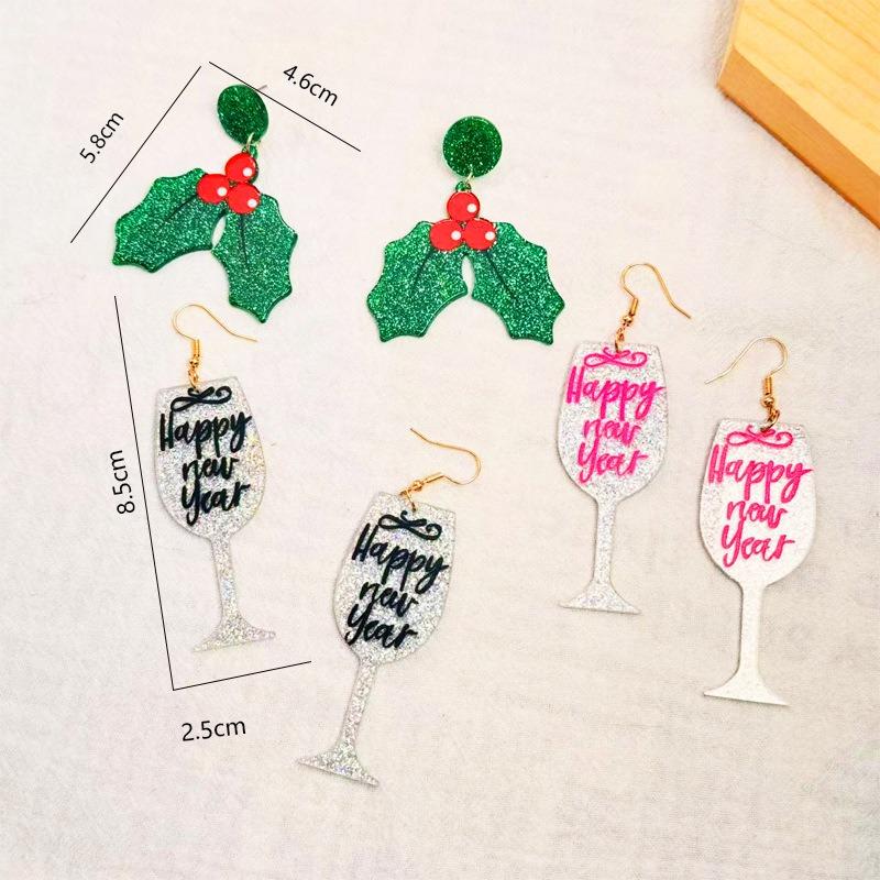 Acrylic plate wine glass earrings printed pattern personality trend classic romantic celebration wine glass earrings