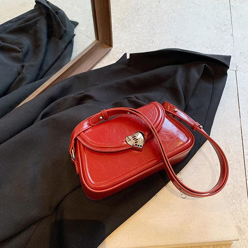 Dámská kabelka přes rameno s červenou texturou, nová, oblíbená, crossbody, módní