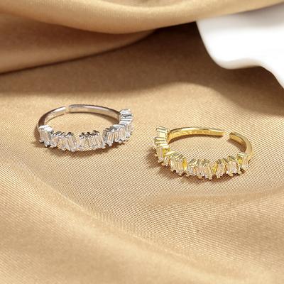 Paved Rectangle Diamond Cuff Rings For Women Gold Sliver Color Copper Zirconia Finger Accessory