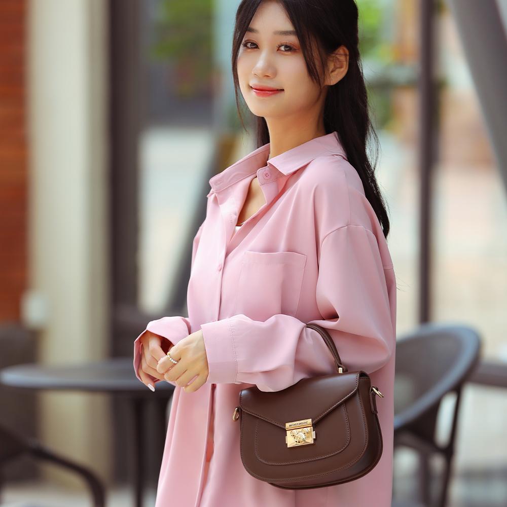 New Disney Mickey Series PU Handbag, Shoulder Bag, Crossbody Bag Regular Women's Brown BMK-71870K