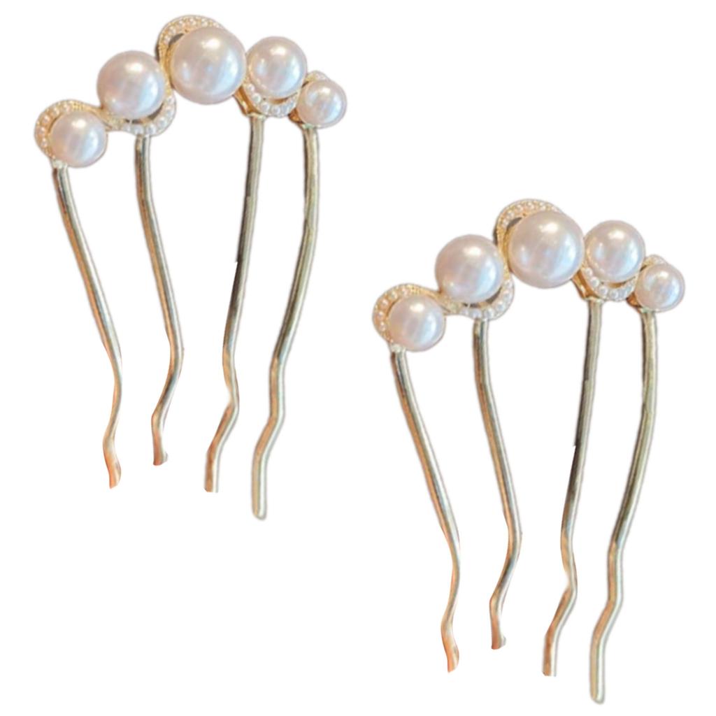 Elegant Metal Imitation Pearls Hairpins With Geometric Cutouts Secure Grip U-shaped Hair Pins For Updos And Styling