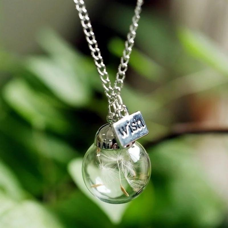Natural Dandelion Glass Bottle Home Decoration Long Strip Leather Long Chain Pendant