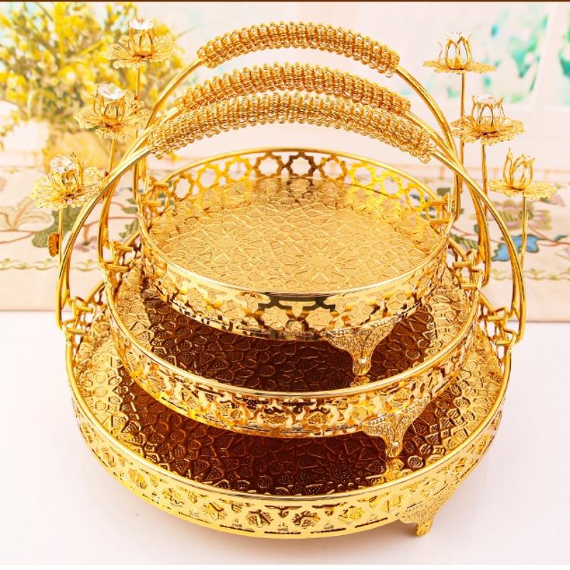 Vintage Round Fruit Tray,Cupcake Stand Decorative Dessert Platter with Handle for Wedding Birthday Party Afternoon Tea Cookies