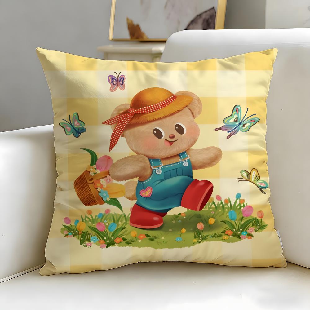 

popular cartoon character Butter Bear Cushion Cover Soft EasyWash Pillow Case Versatile for Couch Bed Travel and Office 30X30cm