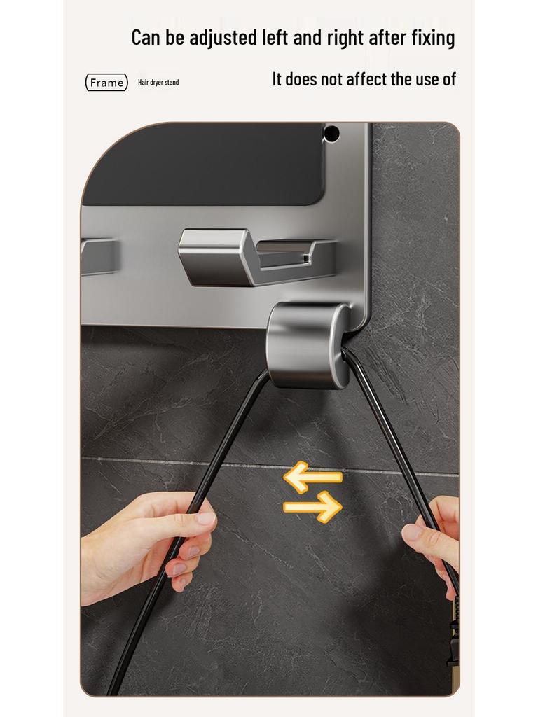 No-Drill Anti-Theft Wall-Mounted Hair Dryer Holder - Space-Saving Aluminum Hanger for Hotels