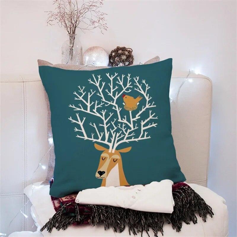 45x45cm Creative Geometric Elk Pillowcase Living Room Sofa Office Seat Car Cushion Cover  Ornament Home Decoration