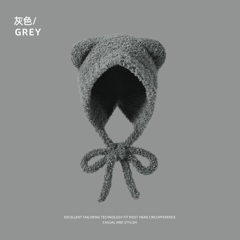Bear Ear Hat Female Autumn and Winter Japanese Cute Face Small Warm Ear Protection Knitted Hat Korean Version Versatile Wool Hat