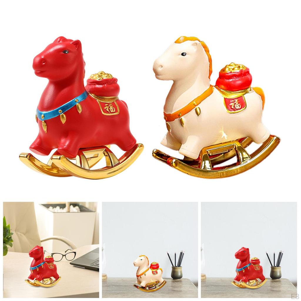 Rocking Horse Figurine Year Decoration Sculpture for Holiday Office Shelf Home