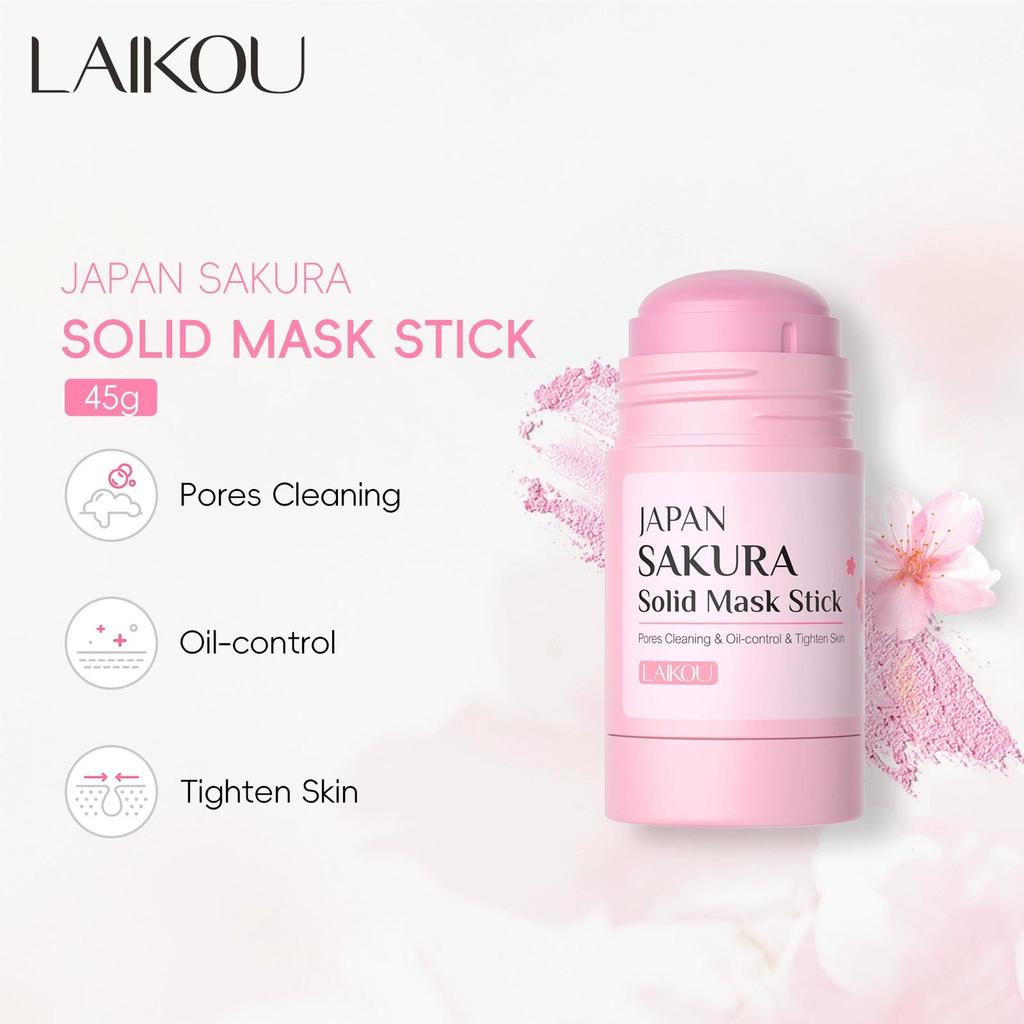 LAIKOU Sakura Solid Face Mask Stick Deep Cleanser Facial Mask Reduces Blackhead Pores Oil Control Moisturizing Mud Face Mask 45g