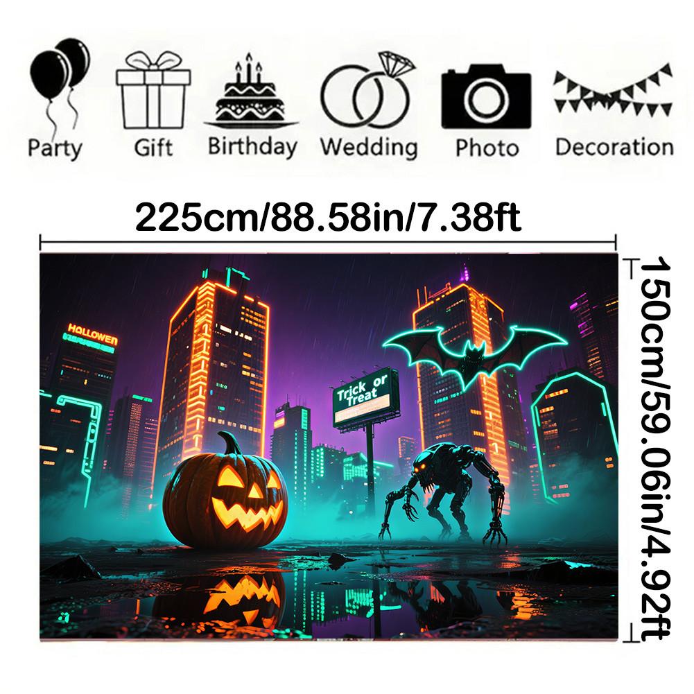 Sci-fi Style-Jack-o'-lantern,Bats,Ghost Design-Halloween Backdrop Banner for Photo Booth,Indoor/Outdoor,Event Party,Holiday