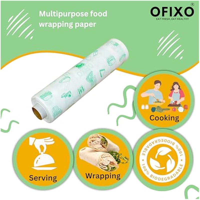 Ofixo Food Wrapping Paper Roll - Premium Non-Stick Butter Wrapping Paper. Food Wrapping Paper, Re-Heatable Non Stick Pap