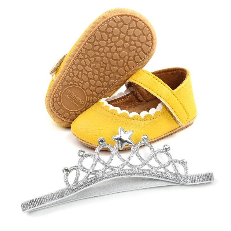 Baby Cute Shoes Sets PU Soft-soled Non-slip Toddler Shoes + Princess Hair Band