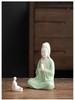 Ceramic Seated Guanyin On Lotus with Light Ring and Anjali Mudra for Home Decor