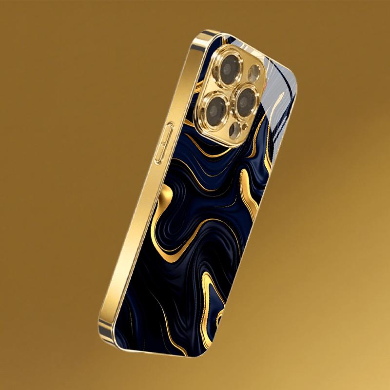 Deep Blue Gold High-end Phone Case Electroplated Glass TPU PhoneCase for iPhone 17 16 15 14 13 12 11pm Pro Plus Dropresistant
