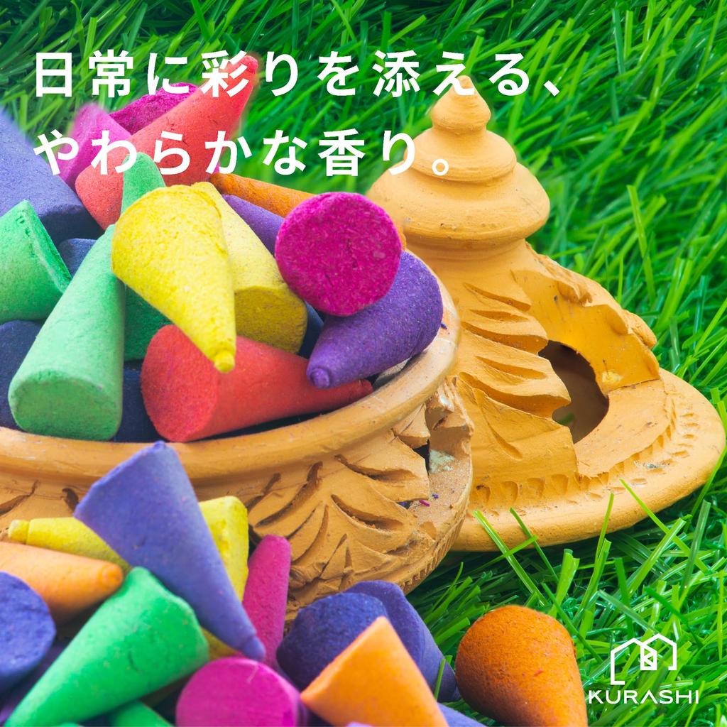 KURASHI Thai Incense Sticks, Incense Cones, Pagoda Incense, Triangular Incense, Set of 6, with Incense Holder