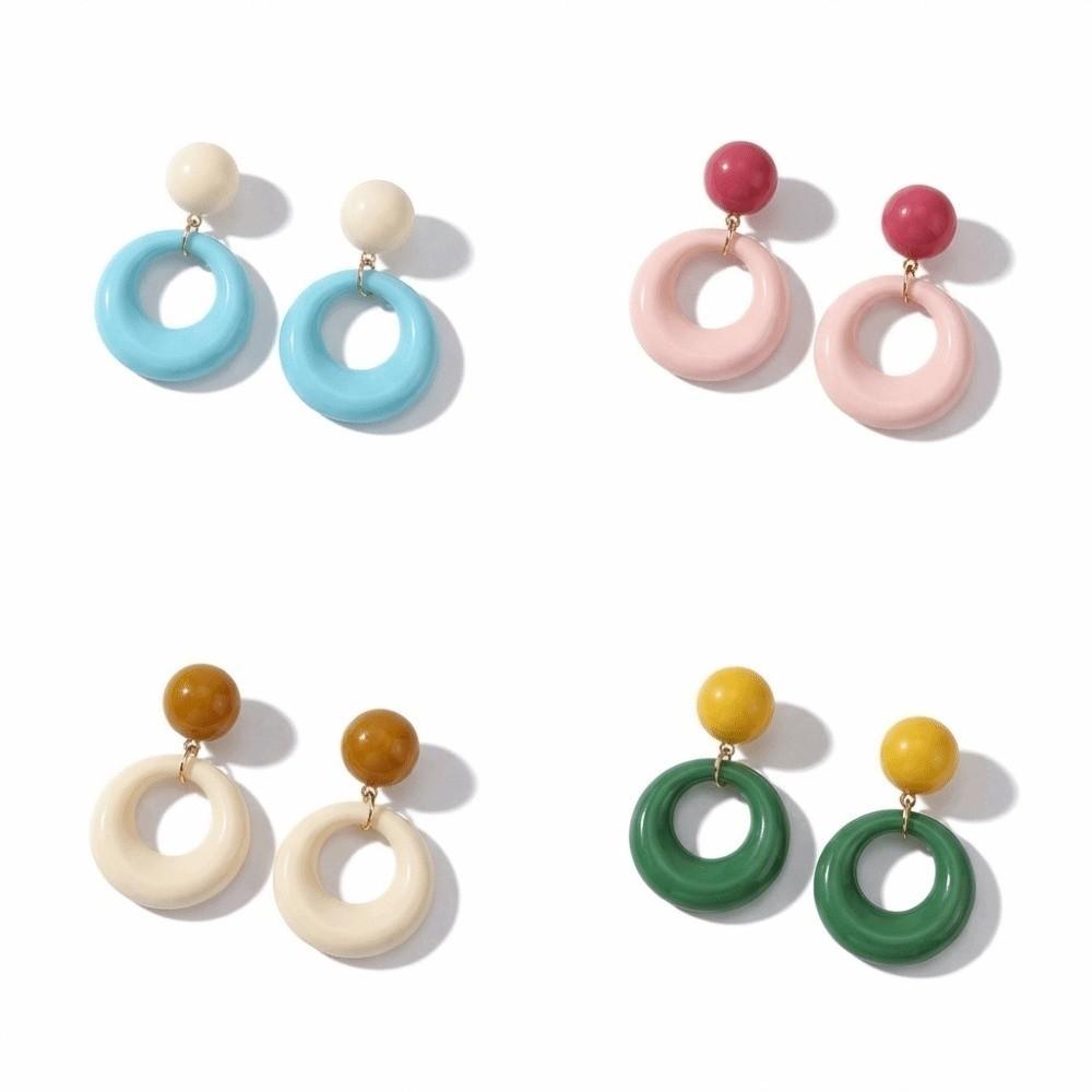 Colorful Round Drop Earrings Cute Contrast Color Eardrop Summer Season