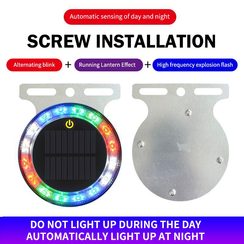 Led Solar Strobe Warning Light Rgb Colorful Night Safety Taillight Flashing Lamp For Cars Trucks Motorcycle Safety Warning