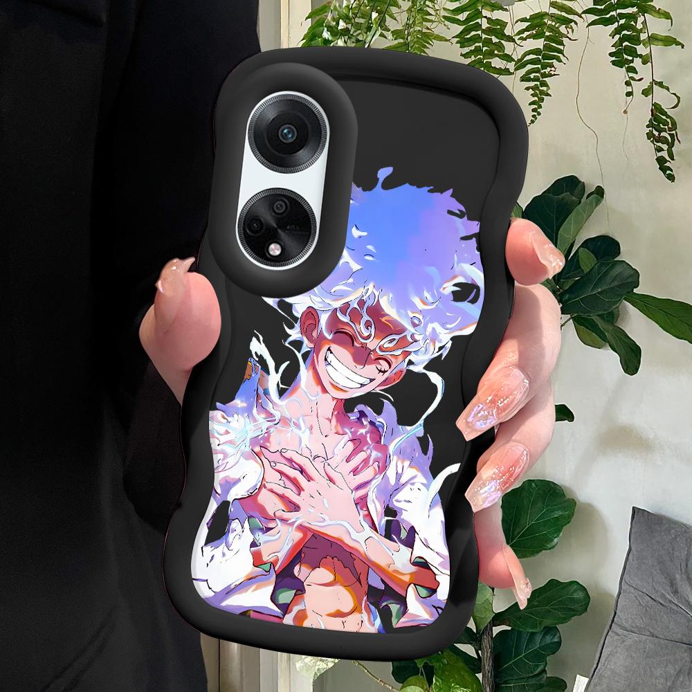 

Окрашенный узор Big Wave Edge Мягкий силиконовый материал Macaron чехол для телефона противоударный защитный резиновый чехол для OPPO Reno Realme OPPO Reno8 T 5G чёрный