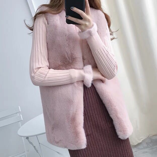 Imitation fur vest women's medium and long 2 spring and autumn new imitation Rex rabbit fur vest vest jacket slim jacket