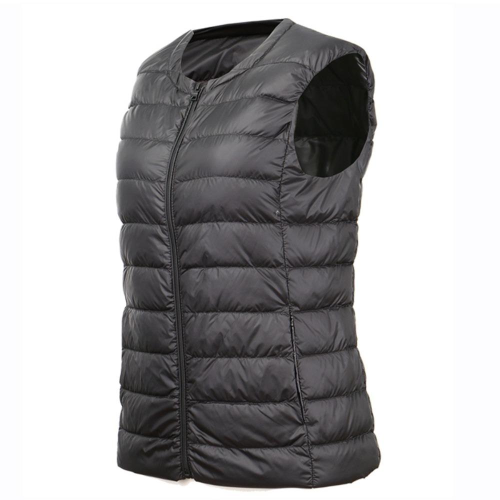 Women's Round Neck Sleeveless Lightweight Down Vest Plus Size Zip Up Puffer Gilet Warm Inner Wear Waistcoat For Autumn Winter