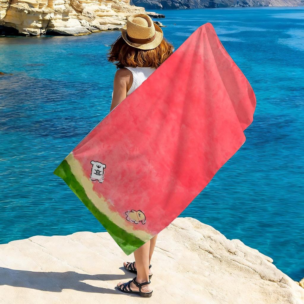 Watermelon Dog Beach Towel, Cute Cartoon Dog Watermelon Print Oversized Bath Towel, Soft Quick Dry Summer Beach Blanket