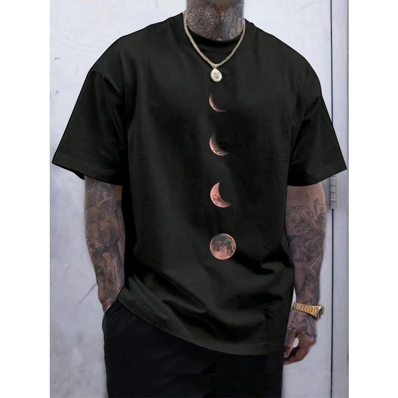 European sizes Men S Round Neck T-Shirt with Moon And Starry Sky Design S