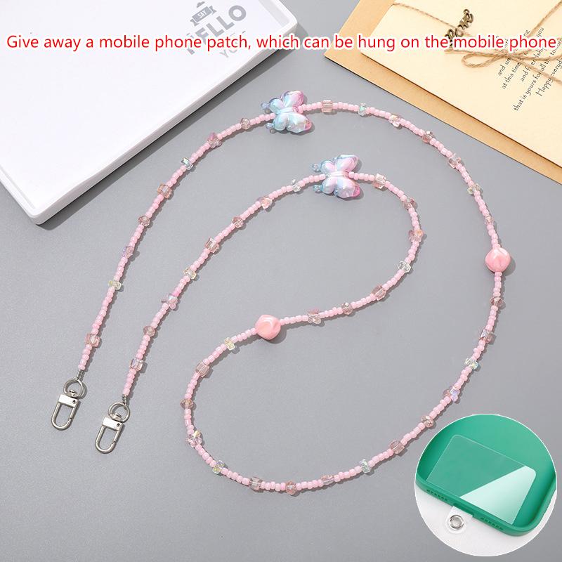 

Милая длинная цепочка для телефона с бабочкой для iPhone, Android, мобильного устройства, сумка для подвесного веревочного брелока, брелок для ключей, подвеска для женщин, девушек