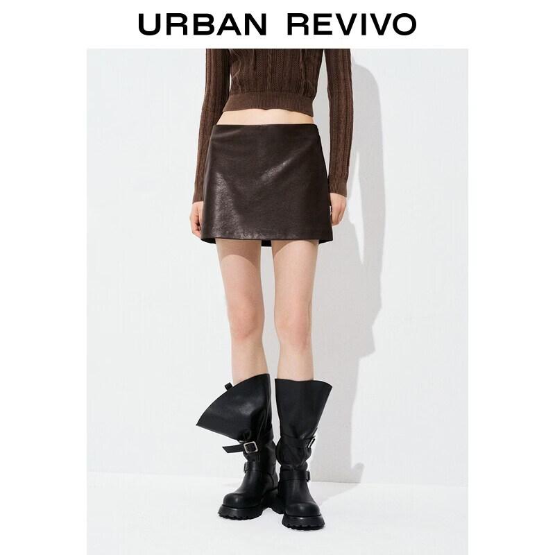 UR 2025 Autumn Women s Retro PU Mini Skirt XL