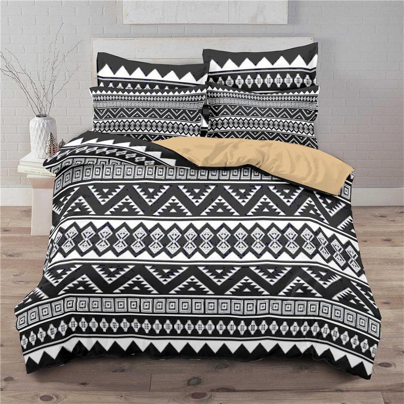 Geometric Bedding Set Bohemian Style Microfiber Abstract Pattern Print Duvet Cover With Pillowcases Teens Adults Bedroom Decor