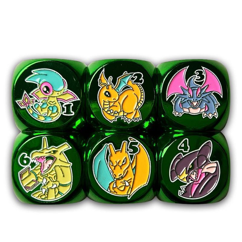 1pcs PTCG Charizard Dragonite Theme Fan Metal Dice Anime Cartoon 22mm Trading Card Game Indicator Dice Toy Gift