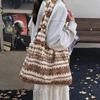 Women's Striped Plush Shopper Tote Bag Lightweight Large Capacity Ethnic Style Shoulder Bag Fluffy Casual Winter Underarm Bags
