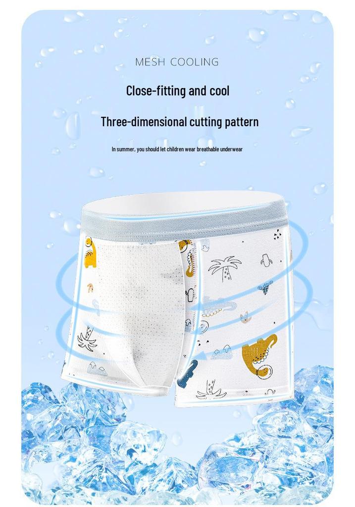 Boys' Ice Silk & Cotton Mesh Boxer Briefs - Antibacterial, Breathable, Soft, Summer Shorts for Medium/Large Children