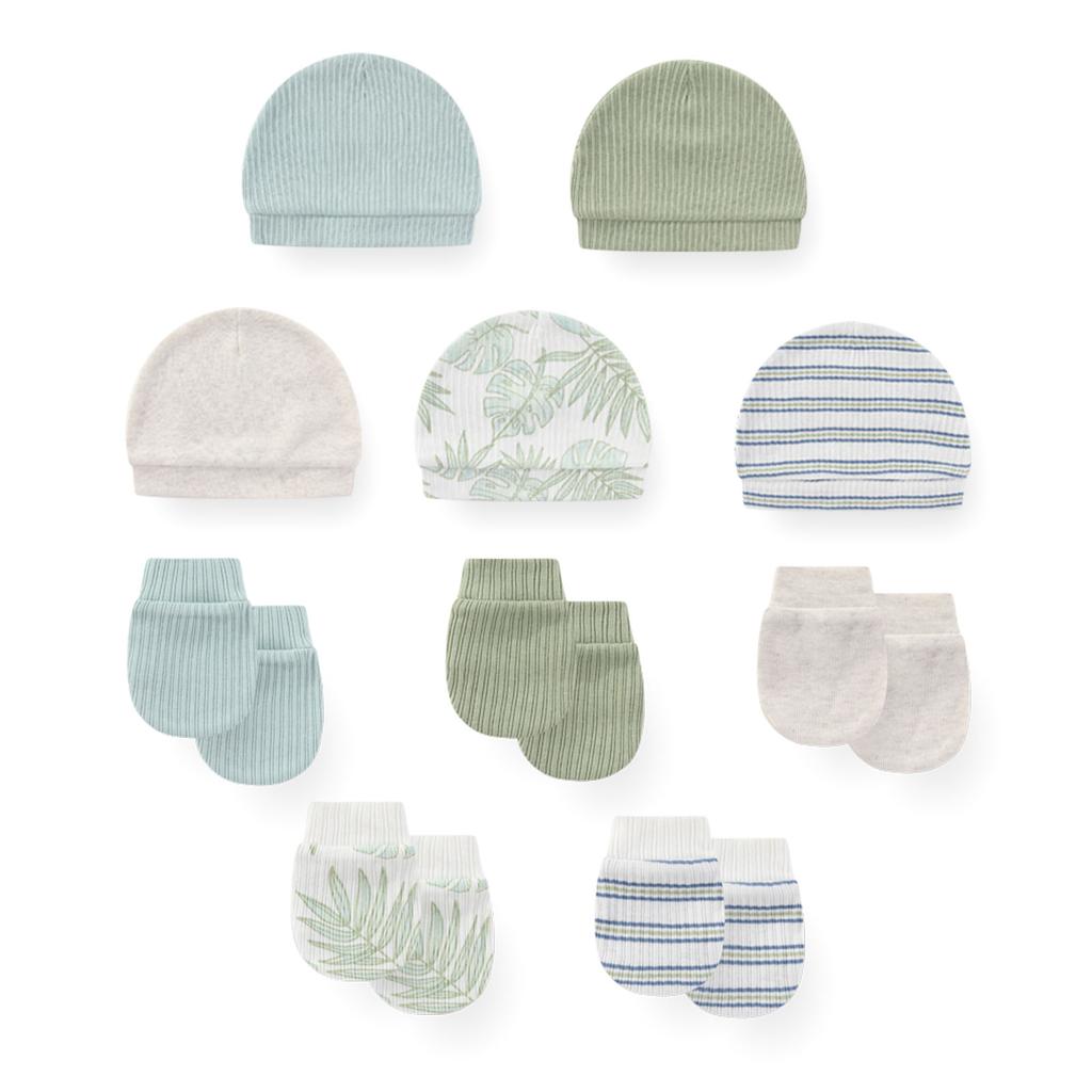 KIDDIEZOOM 0-6Months Boys Girls Hats Gloves Set 100% Cotton Soft Caps Mittens Baby Accessories