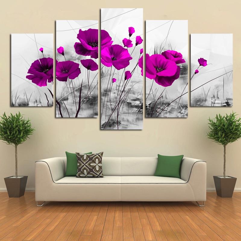 Beautiful Flower 5pcs/set Canvas Wall Art Home Decor Poster Printed Wall Picture